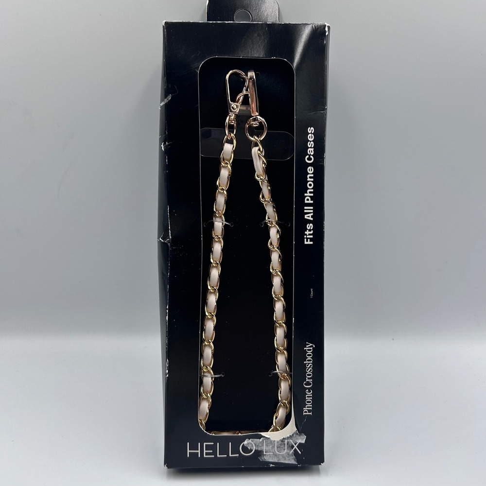 Hello Lux Universal Phone Crossbody Gold Chain Beige Faux Leather 51.2in Strap